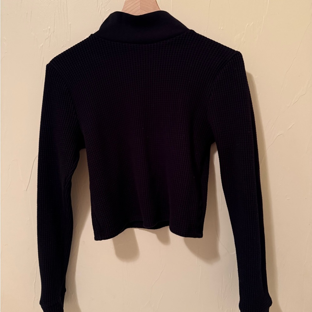 Aerie Black Ribbed Long Sleeve Crop Top